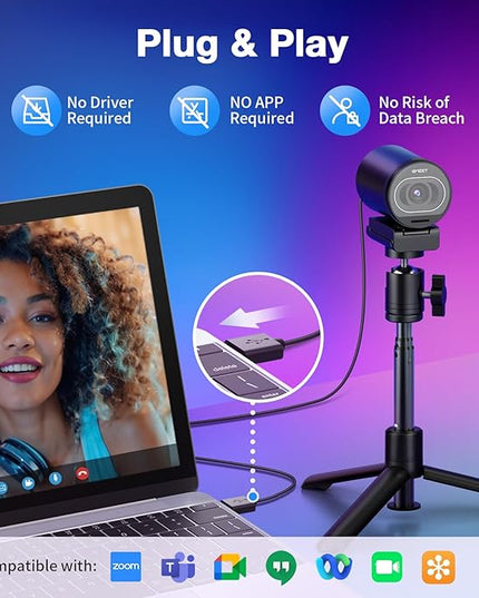 EMEET S600 4K Webcam with Tripod for Streaming - Sony 1/2.55'' Sensor, PDAF Autofocus, 1080P@60FPS, 2 Noise Reduction Mics, Built-in Privacy Cover, 73° FOV, Streaming Webcam for Product/Game/Beauty