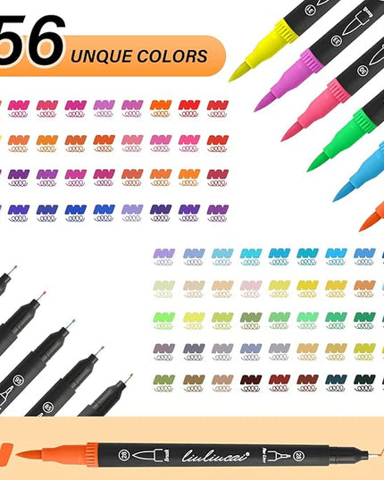 156 Colors Dual Tip Markers Brush Pens, Fine & Brush Tip Art Markers for Adult Coloring Book Drawing Calligraphy, Colored Pen Christmas Gifts Stocking Stuffers for Teen Art Supplies