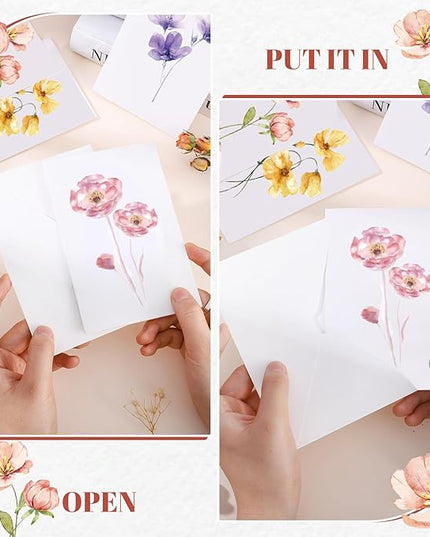 Blank Cards and Envelopes, 40 Pack Blank Cards 4x6 Inches (10 Floral Designs), Elegant Blank Greeting Card, Blank Note Cards with Sealing Stickers for Birthdays, Weddings, Most Other Occasions