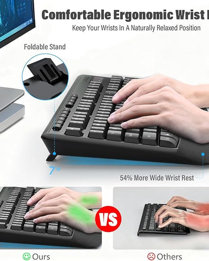 E-YOOSO Wireless Keyboard and Mouse Combo,Silent Soft Touch Quiet Keyboard Less Noise 90%,Ergonomic with Wrist Rest,2.4GHz 104 Keys Full Size,2400 DPI Mouse,for PC Computer/Laptop/Mac Air/Mini/Pro