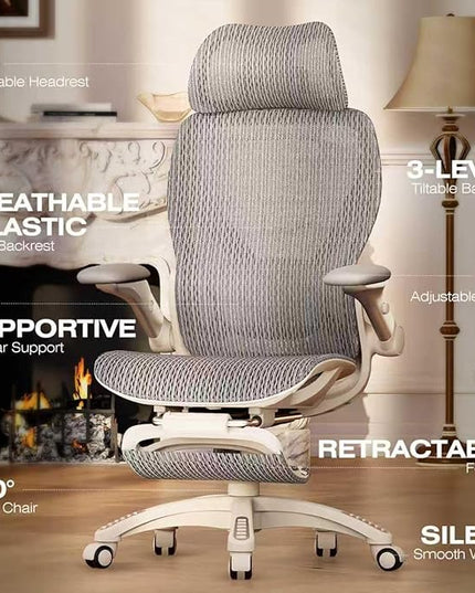 ELABEST X100 Ergonomic Office Chair with Footrest, Big and Tall Home Desk Chair with 5D Flip-Up Arms, Adjustable 3D Lumbar Support,High Back Rolling Computer Chair, Swivel Mesh Chairs (Frosted Dawn)