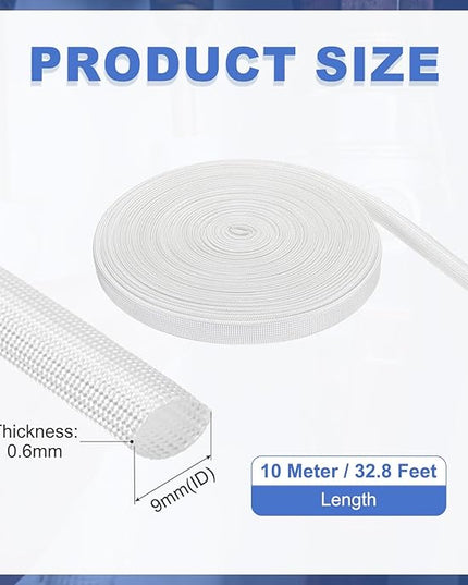uxcell Insulation Cable Protector,9mm/0.35 Inch-10m/33 Feet High Temp Fiberglass Sleeve White