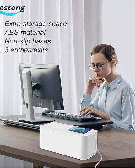 Power Strip Cover Box - Hide Power Strip for TVs and Computers, Electrically Safe Cord Organizer Box, Cord Box Crafted from Durable ABS Material (2pack,White)