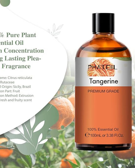 PHATOIL 3.38FL.OZ Tangerine Essential Oil, for Aromatherapy Diffusers, Humidifiers, Great for DIY Candle and Soap Making, Huge 100ML Bottle
