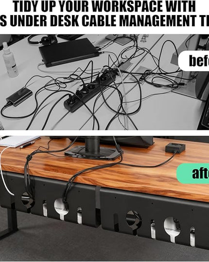 2 Pack Under Desk Cable Management Tray, 16.5" L x 4.7" W x 6.8" H, Wire Organizer for Power Strip, Tape Mount or Screw Mount, Easy Install Cord Raceway for Desk & Home