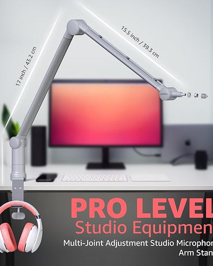IXTECH Microphone Boom Arm with Desk Mount, 360° Rotatable, Adjustable and Foldable Scissor Mounting for Podcast, Video Gaming, Radio and Studio Audio, Sturdy and Universal.
