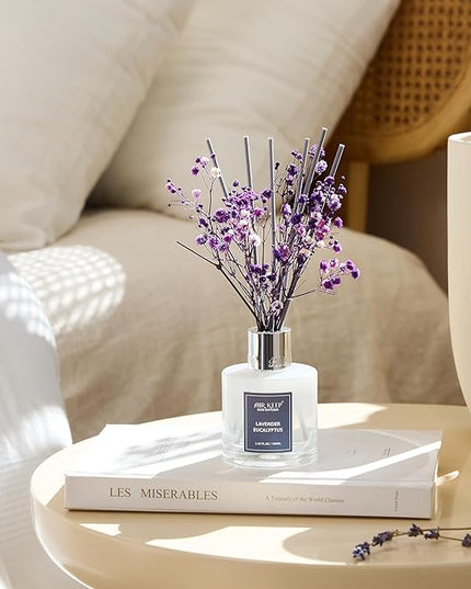 Airkeep Reed Diffuser Set,3.38 fl oz (100 ml) - Lavender Eucalyptus Oil Diffusers with 8 Reed Sticks, Home Fragrance Reed Diffuser for Bathroom Shelf Decor