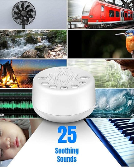 Sound Machine Easysleep White Noise Machine with 25 Soothing Sounds and Night Lights with Memory Function 32 Levels of Volume and 5 Sleep Timer Powered by AC or USB for Sleeping Relaxation (White)