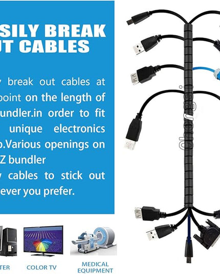 Cable Sleeve Organizer 118Inch Coiled Tube Sleeve Cable Management Sleeve for Home Office PC TV Black