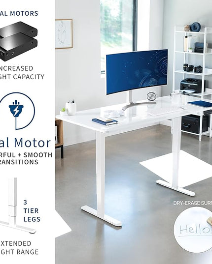 VIVO Electric Dry Erase 71 x 30 in Dual Motor Sit Stand Desk, Memory Height Adjustment, 2B Series, Whiteboard Top White Frame, DESK-KIT-2W7WE