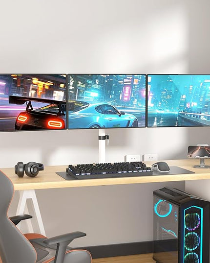 WALI Triple Monitor Mount, Three Monitor Desk Mount Fits 13-27in Screens, Holds up to 22lbs, Multiple Computer Stand with Tilt, Swivel, Rotation, VESA 75x75,100x100mm(M003S-W), White