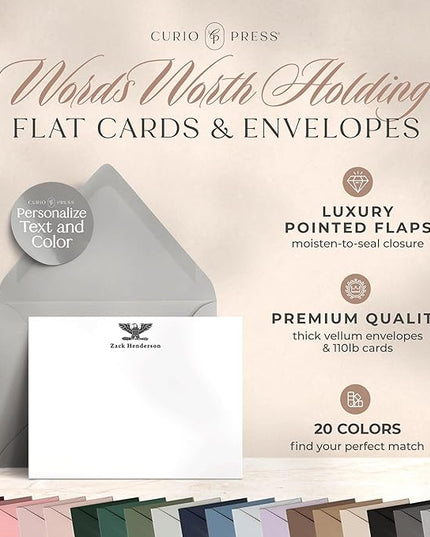 Curio Press Personalized Stationery for Women & Men - A2 Army Flat Thank You Cards with Custom Notecards, Personalized Note Cards with Envelopes and Name, Custom Stationery - Military Officer Flat