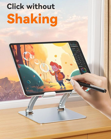 tounee Tablet Holder Stand, Dual Rod Adjustable Aluminum Desktop Stand, Compatible with 4.7-16.9" iPads, Surface Tablets, Portable Monitors, Kindle & More (Silver)
