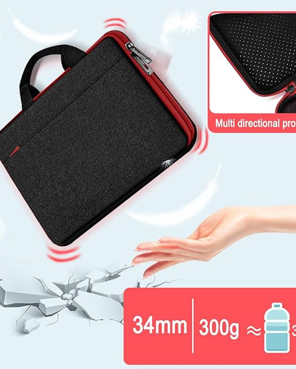 Hseok Laptop Case 13.3-14 inch Briefcase Handbag, Water-Resistant and Shockproof Computer Sleeve Compatible with MacBook Pro 14", Mac Air/Pro 13.3" and 13"-14" Notebooks Chromebooks,Black-red
