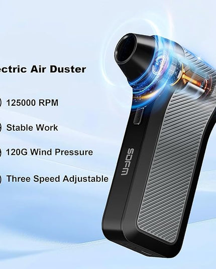 SDFM Compressed Air Duster, 125000RPM Electric Air Duster with Brushless Motor, Contains Multiple nozzles, for Cleaning Keyboard & PC. 3 Adjustable Gears, Rechargeable mini Blower for Car Detail