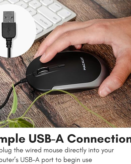 Macally Silent Wired Mouse - Slim & Compact USB Mouse for Apple Mac or Windows PC Laptop/Desktop - Designed with Optical Sensor & DPI Switch - Simple & Comfortable Wired Computer Mice (Space Gray)
