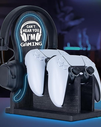 Gamer Gifts Light Up Controller Holder & Headphone Stand with Neon Light, Stylish Gaming Accessories Setup Controller Stand Headset Stands, Unique Gifts for Gamers to Organize Gaming Equipment