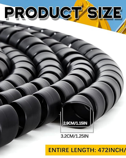 Innconee 1 Pcs Spiral Wrap Cable Protector, Safe 1.25" Od x 40' Pre Cut Lengths Hydraulic Hose Protector Wrap to Avoid Wear and Extend Life for Hydraulic Pneumatic Hoses(Black)