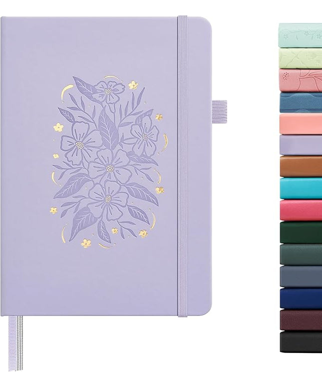 &And Per Se Dotted Journal Notebook for Women&Men with Pattern, A5 Leather Hardcover, 160 Pages 100GSM Thick Dotted Paper, 3 Sheets of Stickers Included(Lavender)