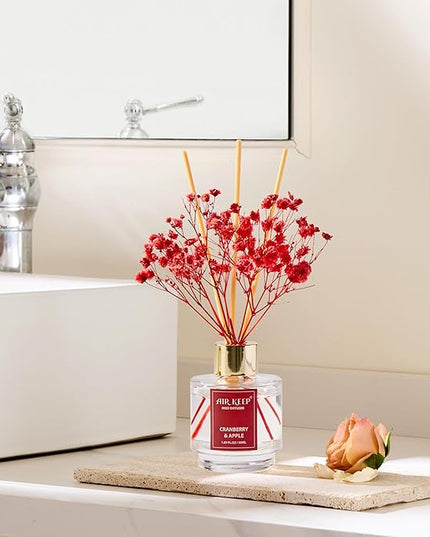 Airkeep Reed Diffuser Set of 3, Coconut Pineapple Lemon Eucalyptus Cranberry Apple Oil Reed Diffusers for Bedroom Living Room Office Aromatherapy Oil Reed Diffuser for Gift 50ml x 3