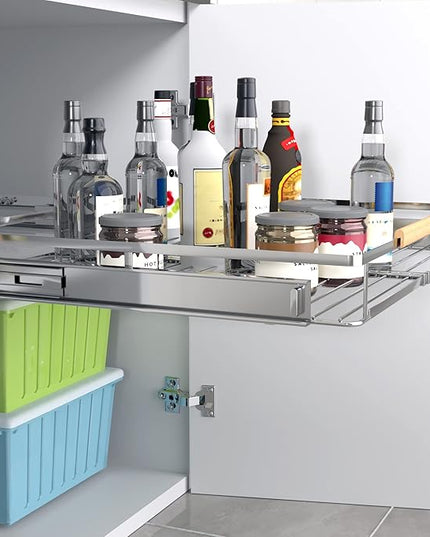 2Pack Expandable Pull Out Cabinet Organizer, 23~39.8"W x 22.5"D Heavy Duty Slide Out Shelves Adjustable Height Cabinet Pull Out Shelves,Expandable Width Spice Rack Organizer for Kitchen Cabinet