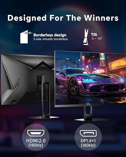 KTC 27 Inch Gaming Monitor 180Hz, Full HD 1920x1080 Fast IPS Computer Monitor, DP 1.4 & HDMI 2.0 Ports 1Ms FreeSync Frameless PC Gamer Monitor, HDR, VESA Mount, H27F22