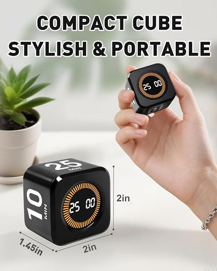 Pomodoro Timer Cube for Productivity — 5/25/10/50 Minutes Preset, Digital Gravity Sensor Desk Visual Timer for ADHD, Silent Mode, Ideal for Office, Study, Kitchen & Kids