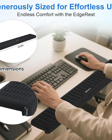 UnivoColors PostureUp L-Shaped Desk Long Wrist Rest Elbow, Non-Slip, Memory Foam, Desk Edge Support, Ergonomic Design for Long-Hour Work (23.6 * 3.9 inch One-Piece Design,Black)
