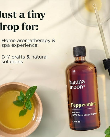 Lagunamoon Peppermint Oil - Natural Pure Essential Oils for Diffusers, Aromatherapy, Humidifiers, Candle Making Scents - Fresh Fragrance Scents for Home, Office, Cars and Cleaning Products (150mL)