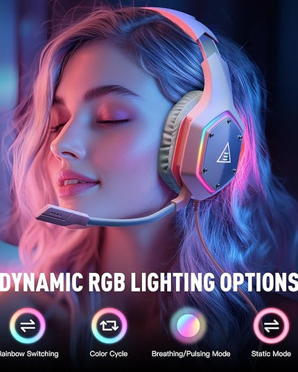 EKSA E1000 V2 Gaming Headset, PC Headset with USB C Plug, Wired Headphones with Noise Canceling Microphone, 7.1 Surround Sound, RGB Light, include USB Adapter for Computer,Mac, PS4/PS5 Console, Laptop