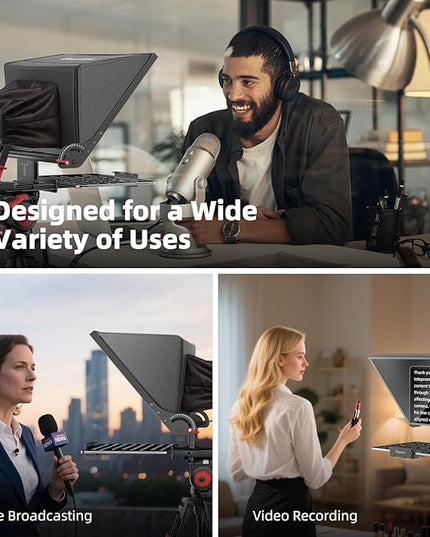 Desview P15 Teleprompter，15 inch Aluminum Alloy Liftable Teleprompter, High Display Glass, Compatible with iPad Tablet Phone DSLR Camera, No Assembly, Carry Case Included, Great for Video Making