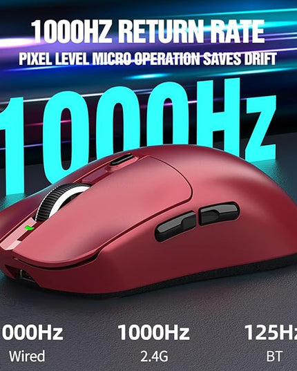 Lightweight Gaming Mouse, RGB Light 3 Mode Connection with 6 Adjustable DPI 800 12000, 7 Customizable Buttons, with Magnetic Charging Base (Red)