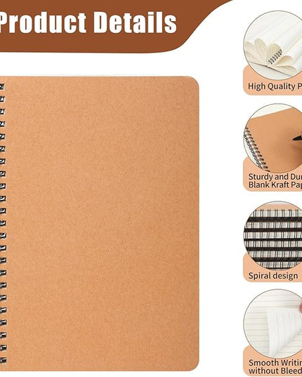 miikoul 60 Packs A5 Spiral Lined Notebooks, Kraft Paper Cover, 8.3"×5.5", 60 Sheets/120 Pages, Ruled Notebooks Bulk, Hardcover Journal Notepad Travel Notebooks for Office and Back to School Supplies