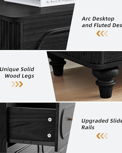 9 Drawer Fluted Dresser for Bedroom, Mid Century Modern Chest of Drawers, Wood Storage Small Dresser Organizer for Bedroom Living Room Hallway Closet, Black