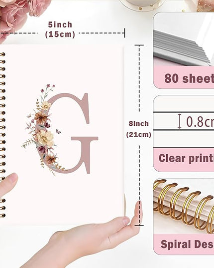 Lacama Pink monogram G notebook Journal, Aesthetic Wildflower Personalized Spiral Notebook, Customized Monogrammed Gifts, Birthday Gifts for Women, School Supplies, Office Supplies 5.5x8.3