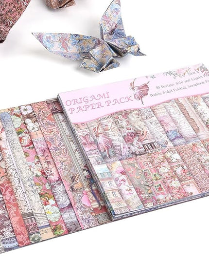 Origami Paper Kit 50 Sheets 70GSM 6 Inch Square Double Sided Color 50 Vivid Japanese Washi Chiyo Colors for Hand Crafts Origami Paper Arts Creativity.Flower Fairy