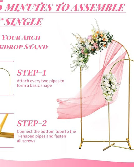 Metal Arch Backdrop Stand, 7.2FT+6FT Wedding Arch Backdrop Stand, Set of 2 Gold Backdrop Arch Stand, Wedding Arch Frame for Wedding Ceremony Birthday Party Baby Shower Graduation Ceremony Decoration