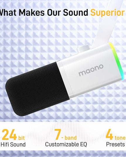 MAONO XLR/USB Gaming Microphone Kit: Dynamic PC Mic for Streaming Podcasting, Software Support, Mute Button, Gain Control, RGB Computer Mic with Boom Arm Stand, for Recording, PS4/PS5, PD100XS White