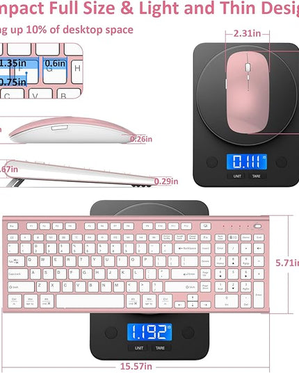 Wireless Keyboard and Mouse, GALENMORO Silent Quiet Combo Low Profile USB C Full Size Compact with Number Pad Flat Soft Touch Cordless for Mac Computer PC Laptop MacBook iMac Office - Pink Rose Gold