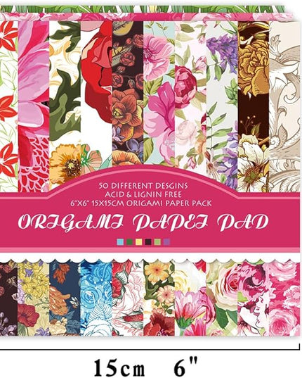 Origami Paper Kit 50 Sheets 70GSM 6 Inch Square Double Sided Color 50 Vivid Japanese Washi Chiyo Colors for Hand Crafts Origami Paper Arts Creativity.Rose