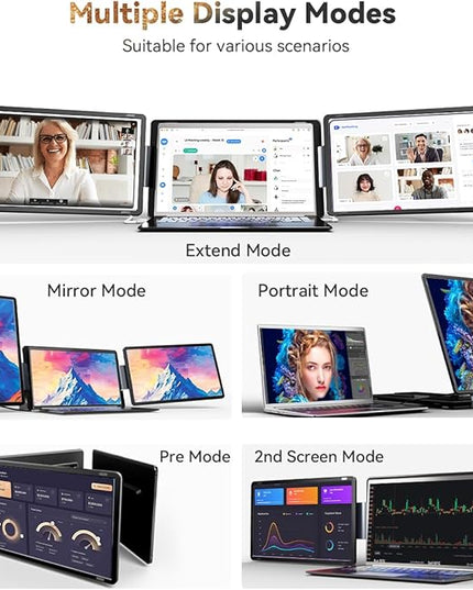 FQQ 15.6" Detachable Laptop Screen Extender, FHD 1080P IPS Dual/Triple Portable Monitor for Laptop, USB-C/HDMI Plug & Play, Multi/Extra Travel Display Computer Monitor for 12-18.5" Win/Mac/Android-S9H