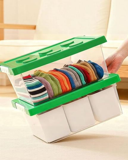 loobuu Plastic Storage Bins with Lids, Art Craft Supply Organizer Box with Brush Pot, Multipurpose Stackable Storage Containers for Organizing Tool, Craft, Crayon,Sewing (Green)