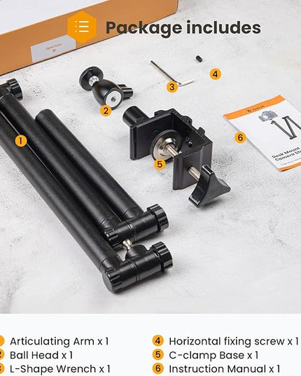 TARION Camera Desk Mount Stand - Articulating Arm, Flexible Overhead Mount, Adjustable Heavy Duty Tabletop DSLR Arm Boom for Flat Photography, Videography, Filming, Live Streaming TKB01