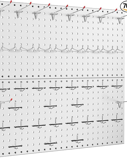 TORACK Metal Pegboard Wall Tool Organizer 24" x 24" or 12" x 48", 70 PCS Tools Storage Pegboard for Garage Peg Board Tool Organizer Board with Hooks for Workbench(Grey)