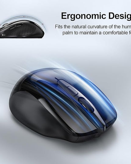 TECKNET Wireless Mouse (2.4G & BT5.0/3.0) Silent 4800 DPI Computer USB A & Bluetooth Mouse 6 Buttons, Wide Compatibility - Black