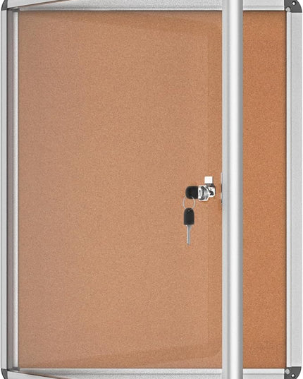 Mifuro 26"x20" Enclosed Bulletin Board, Lockable Weather-Resistant Aluminum Cork Noticeboard for School & Office, Silver Frame w/Cork
