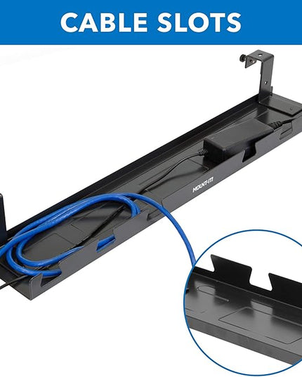 MOUNT-IT! Under Desk Cable Tray [23" Length] Wire Management Basket for Desktop Computers, Laptops, Sit Stand Desks and Workstations (Black)