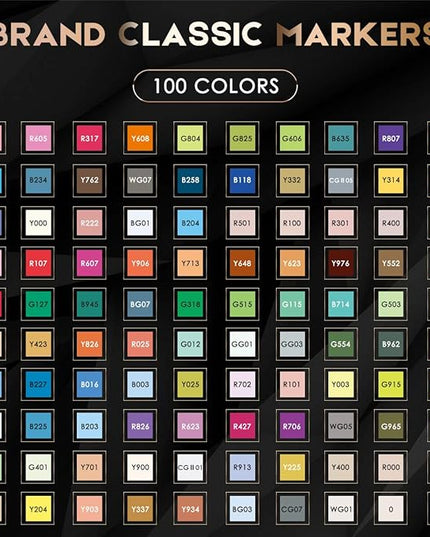 Caliart Markers, 100 Colors Dual Tip Art Markers Sketch Pens Permanent Alcohol Based, with Case for Adults Artists Drawing Illustration Sketching Coloring (Black Barrel)