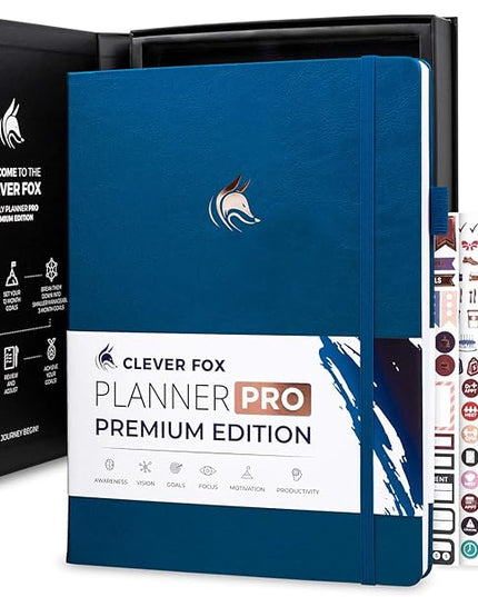 Clever Fox Planner Pro Premium – Luxurious Weekly & Monthly Planner with Budget Organizer for Productivity & Goals, Undated, A4 (Mystic Blue)