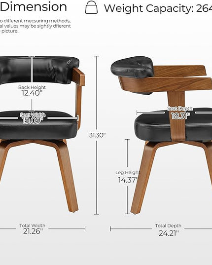 Fat Ant Home Office Desk Chair - Mid Century Modern Chair, Faux Leather Office Chair No Wheels, Comfy Accent Arm Chair with Wood Legs for Small Spaces Living Room Bedroom Study, Black/Walnut